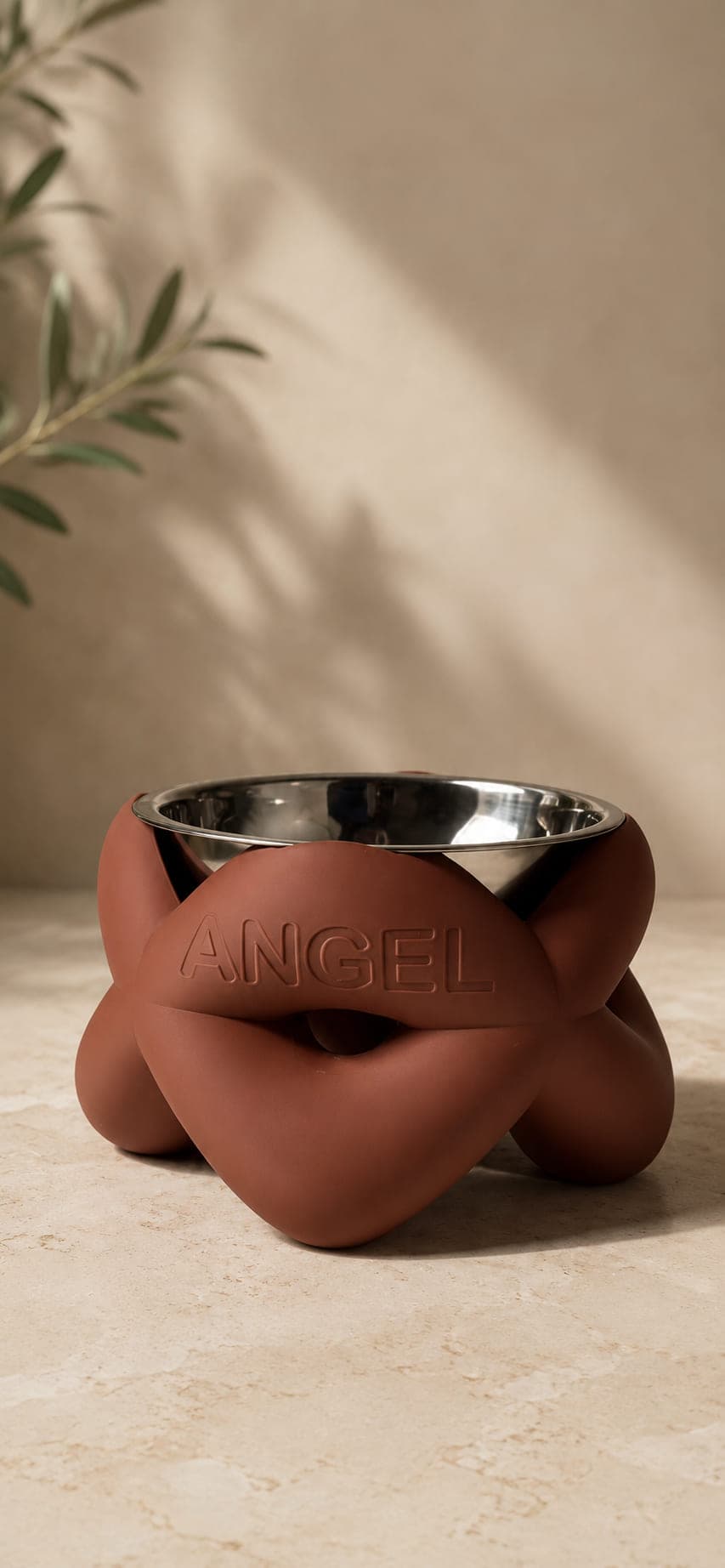 Ergonomic Pet Bowl — Knot design with an engraved name