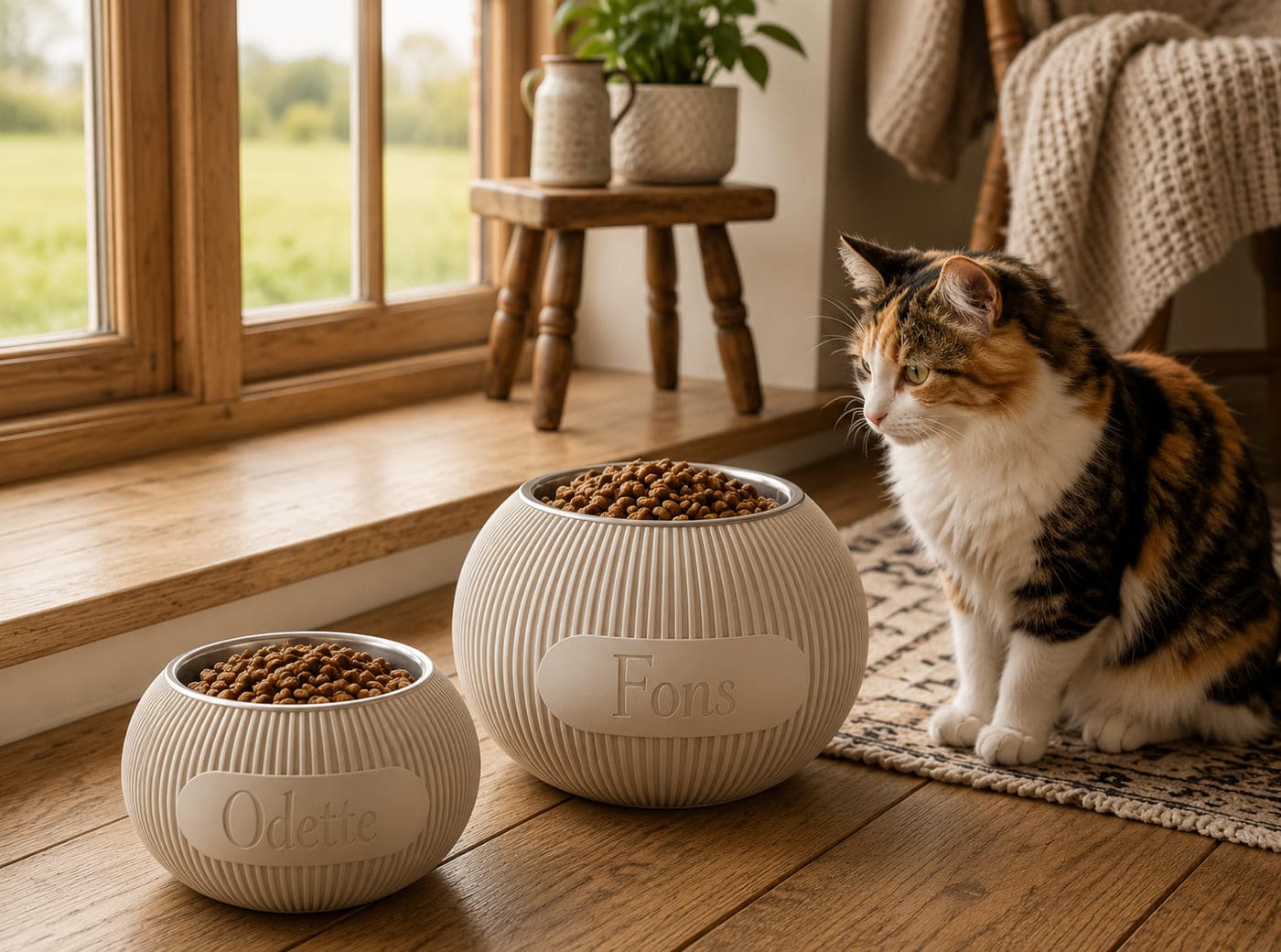 Ergonomic Pet Bowl — Two bowls, two names